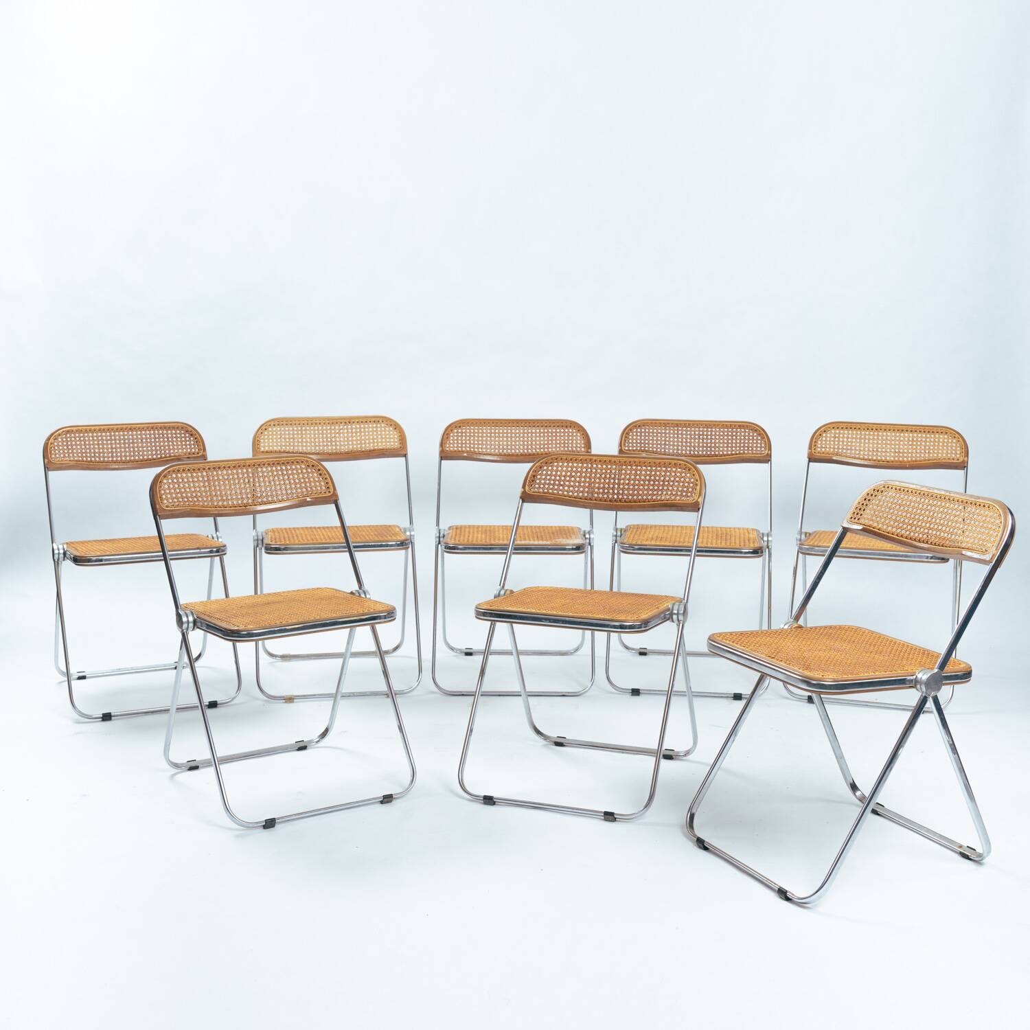 Castelli Plia wicker folding chairs Giancarlo Piretti, set of 8