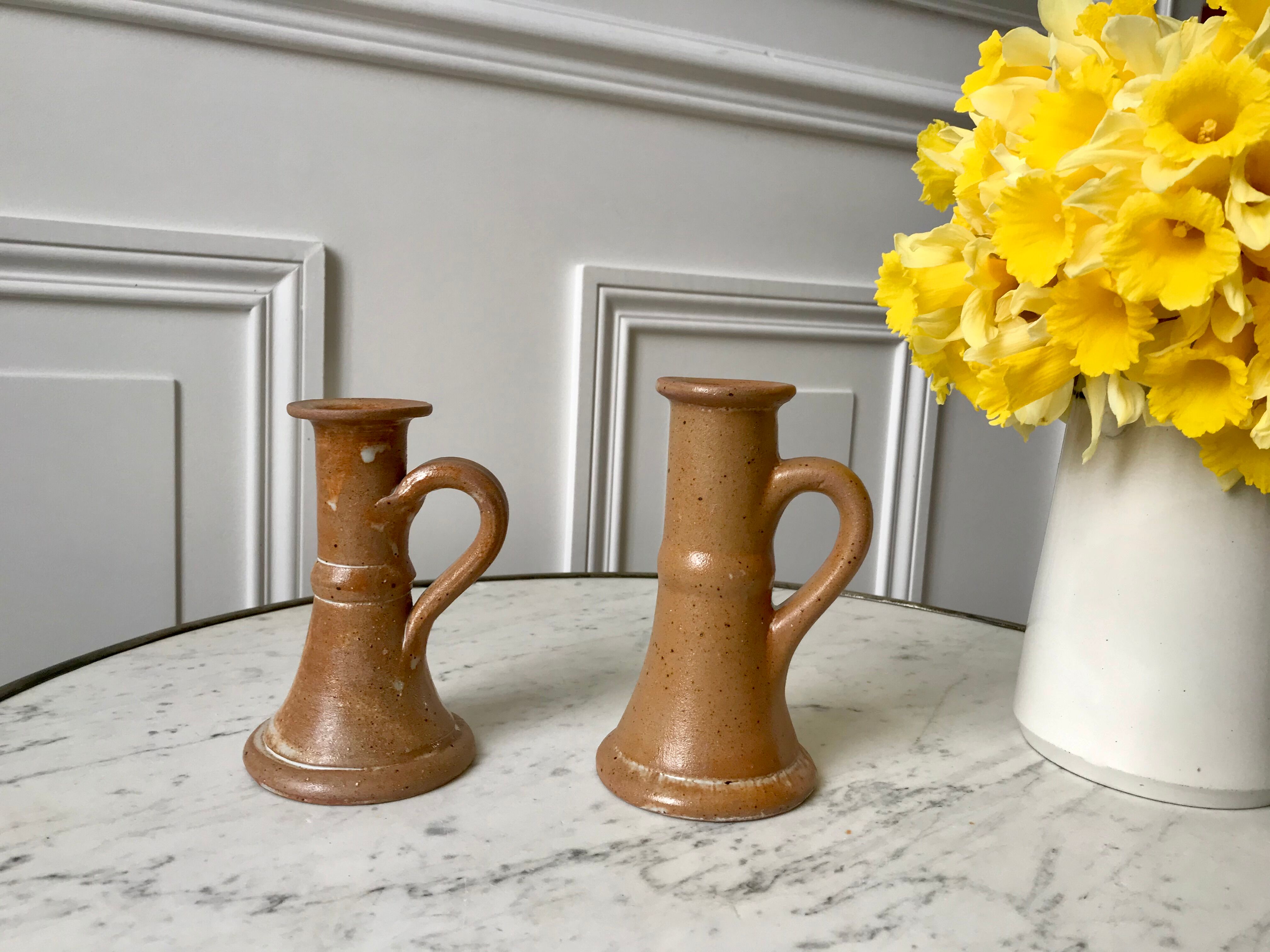 Pair of stoneware candlesticks 70s