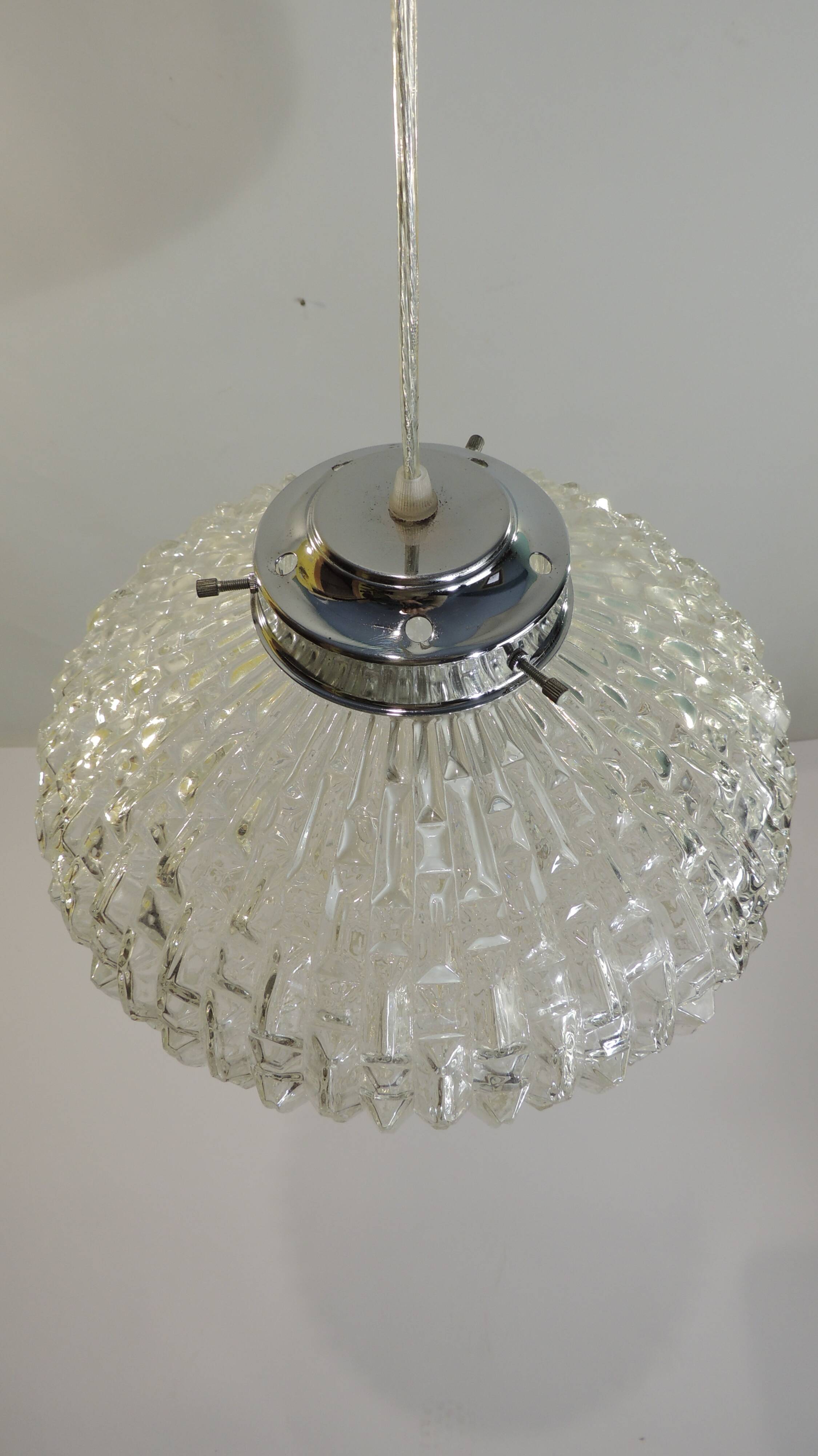 1970s vintage cut glass suspension – retro design ball lamp – L