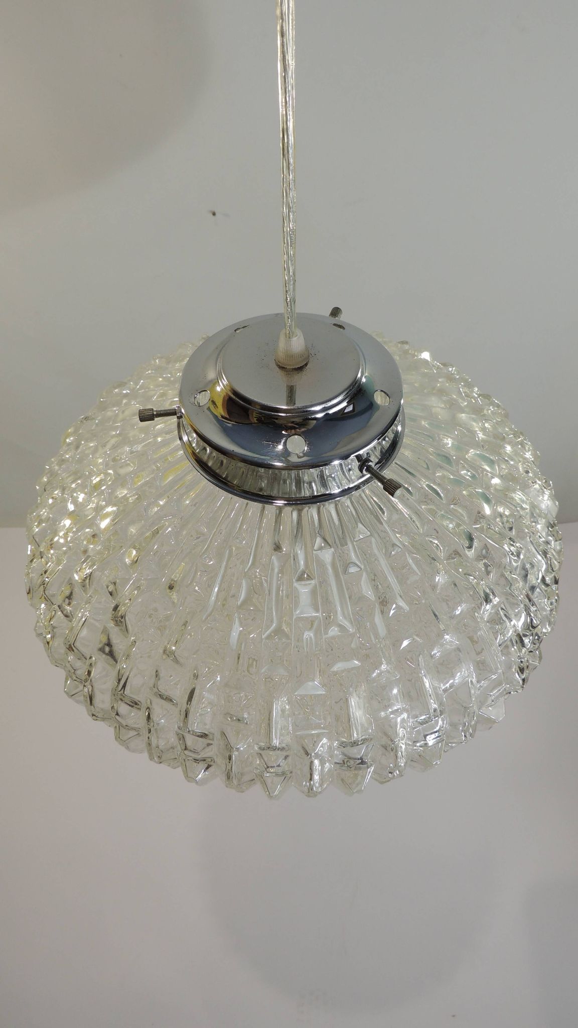 1970s vintage cut glass suspension – retro design ball lamp – L