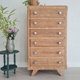 Semainier commode pieds compas bois brut