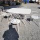 Old wrought iron garden furniture, table + 2 armchairs + 2 chairs