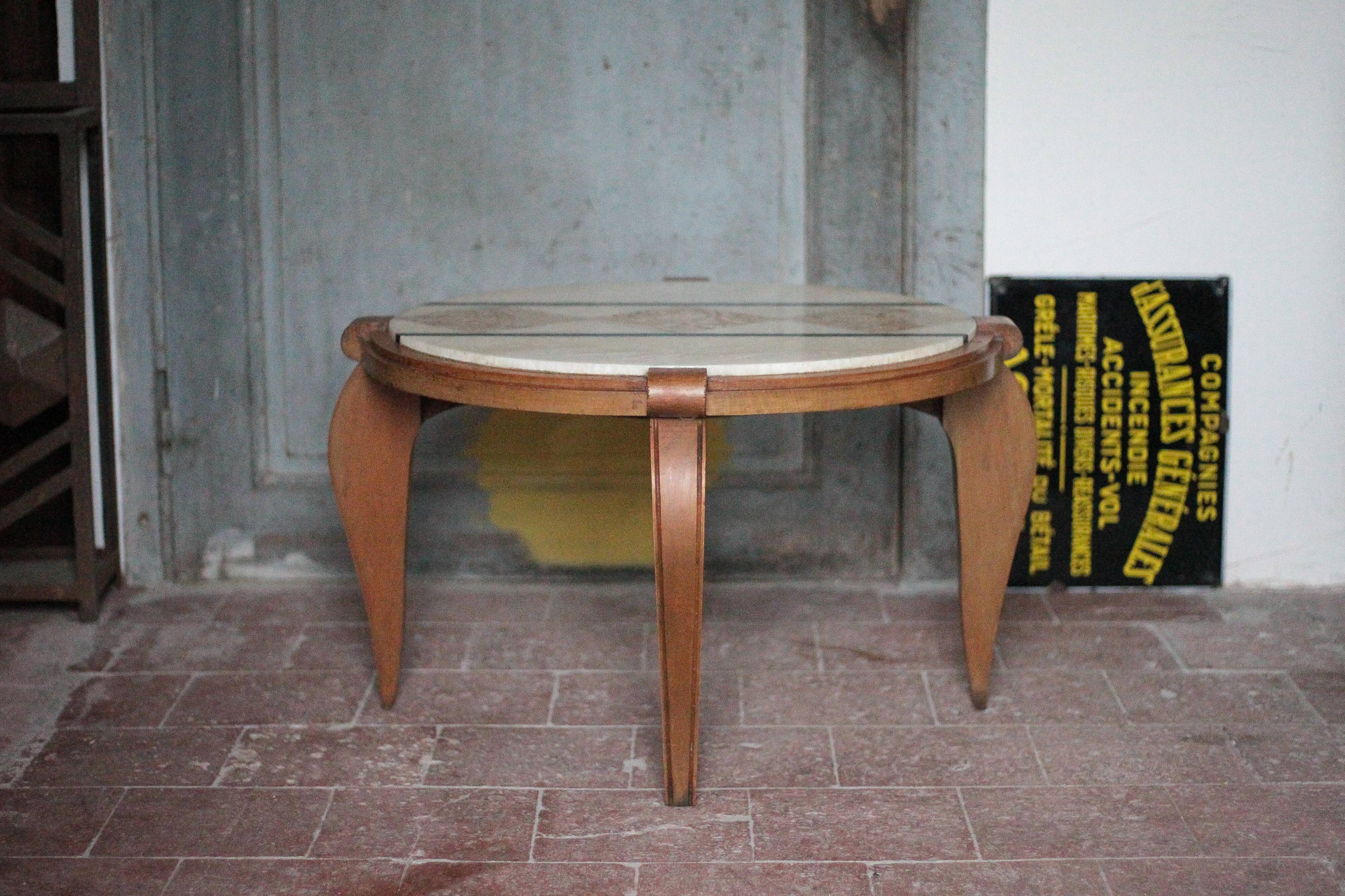 Art Deco wooden coffee table, marble top living room table, side table.