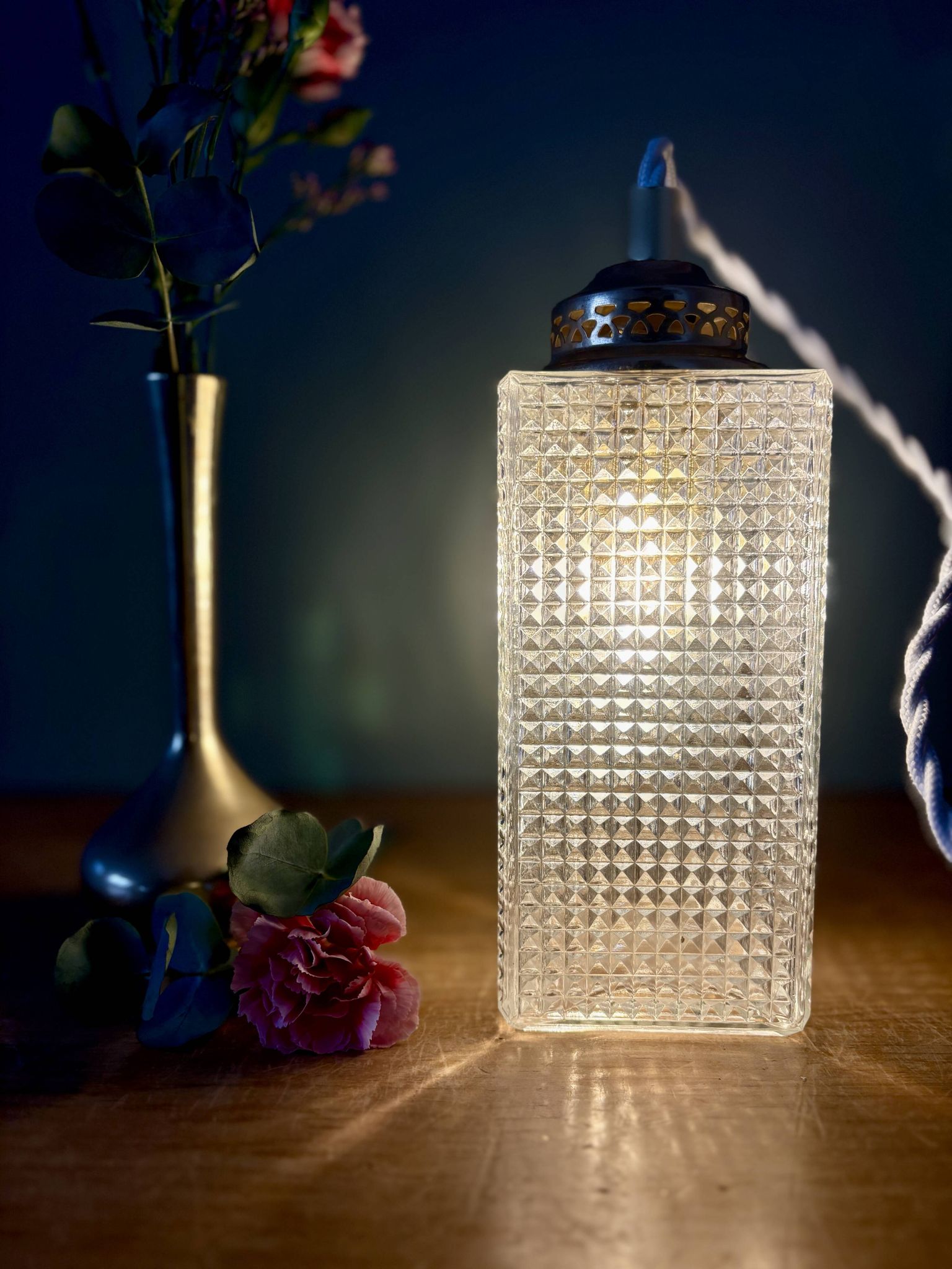 Baladeuse ou lampe à poser globe vintage en verre