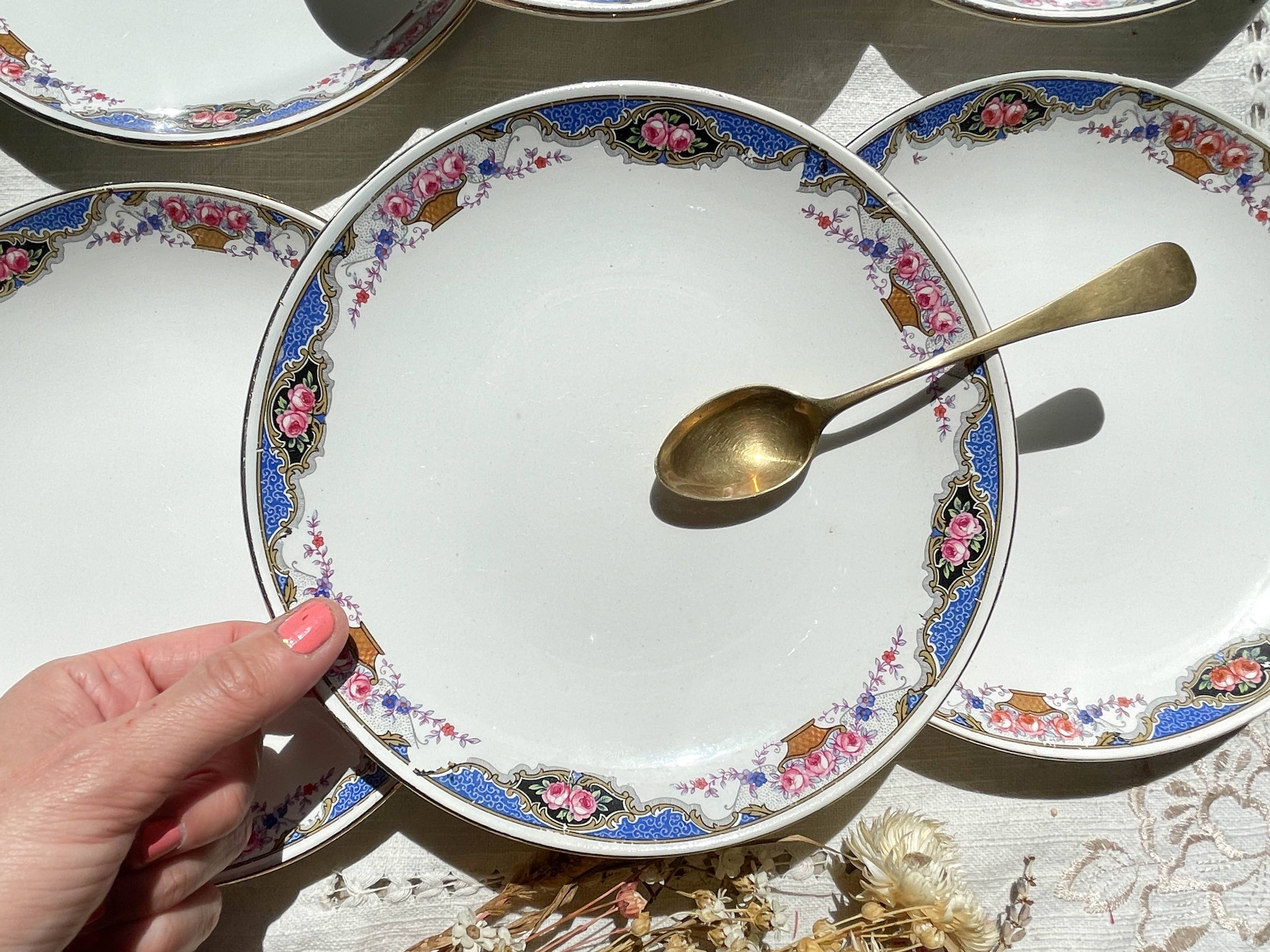 6 Small vintage French DIGOIN SARREGUEMINES flower plates 1950