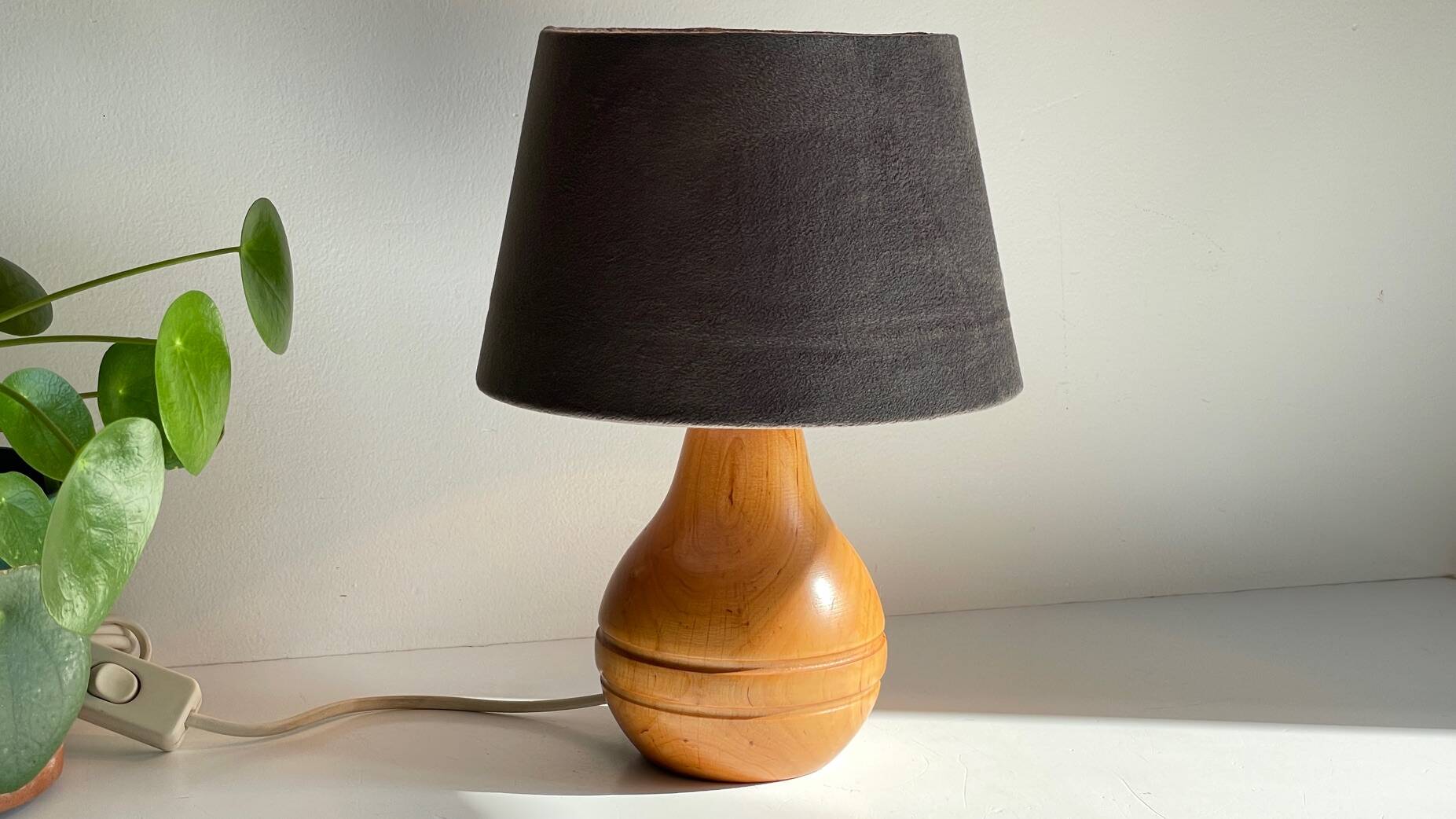 Vintage solid wood and velvet lamp