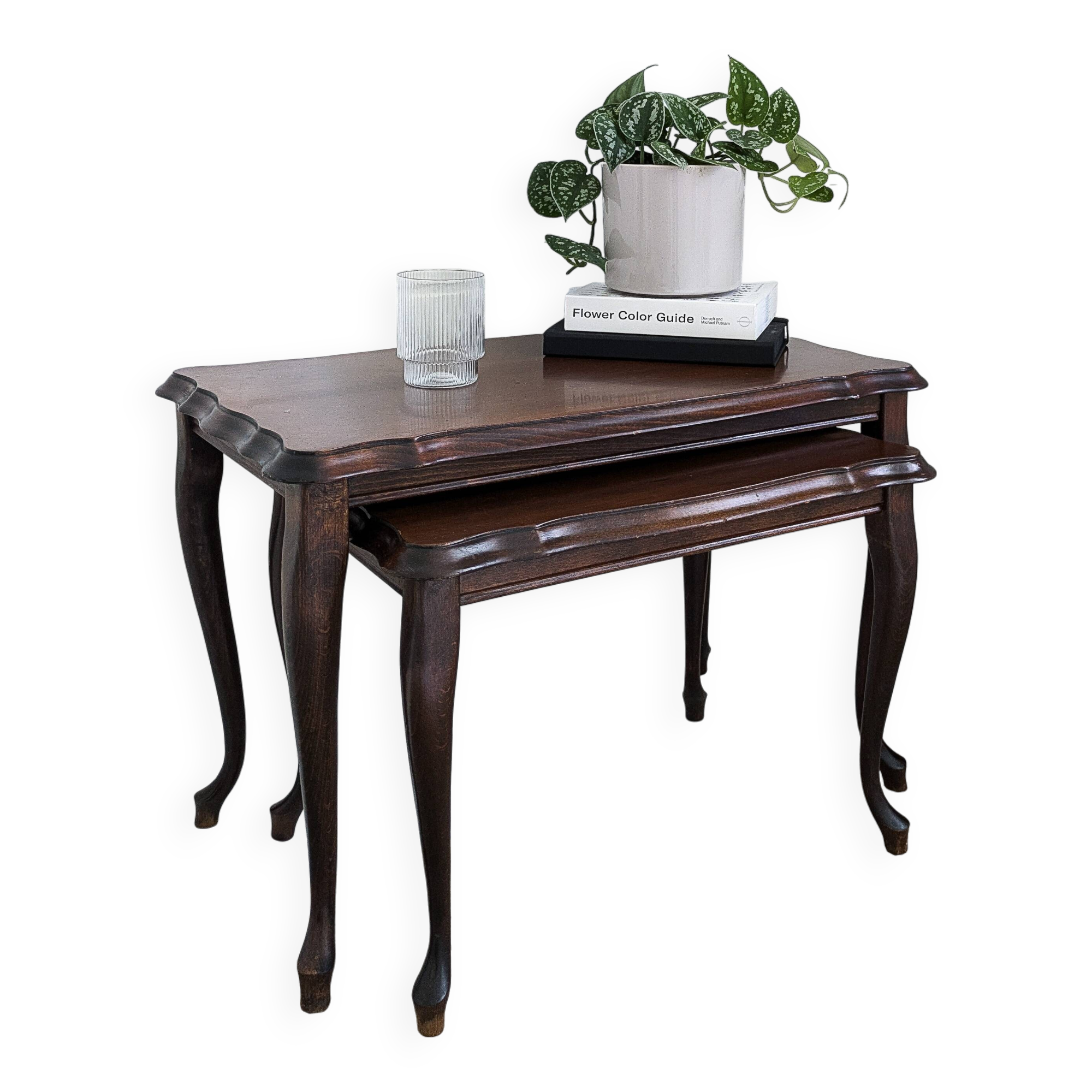 Lot de 2 tables d'appoint tables gigognes Chippendale courbes rectangulaires vintage midcentury ban