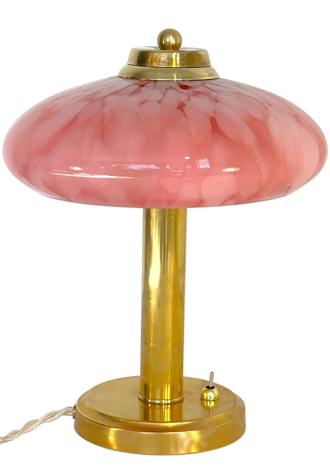 Art Deco mushroom table lamp, pink Clichy glass