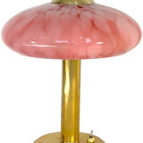 Art Deco mushroom table lamp, pink Clichy glass