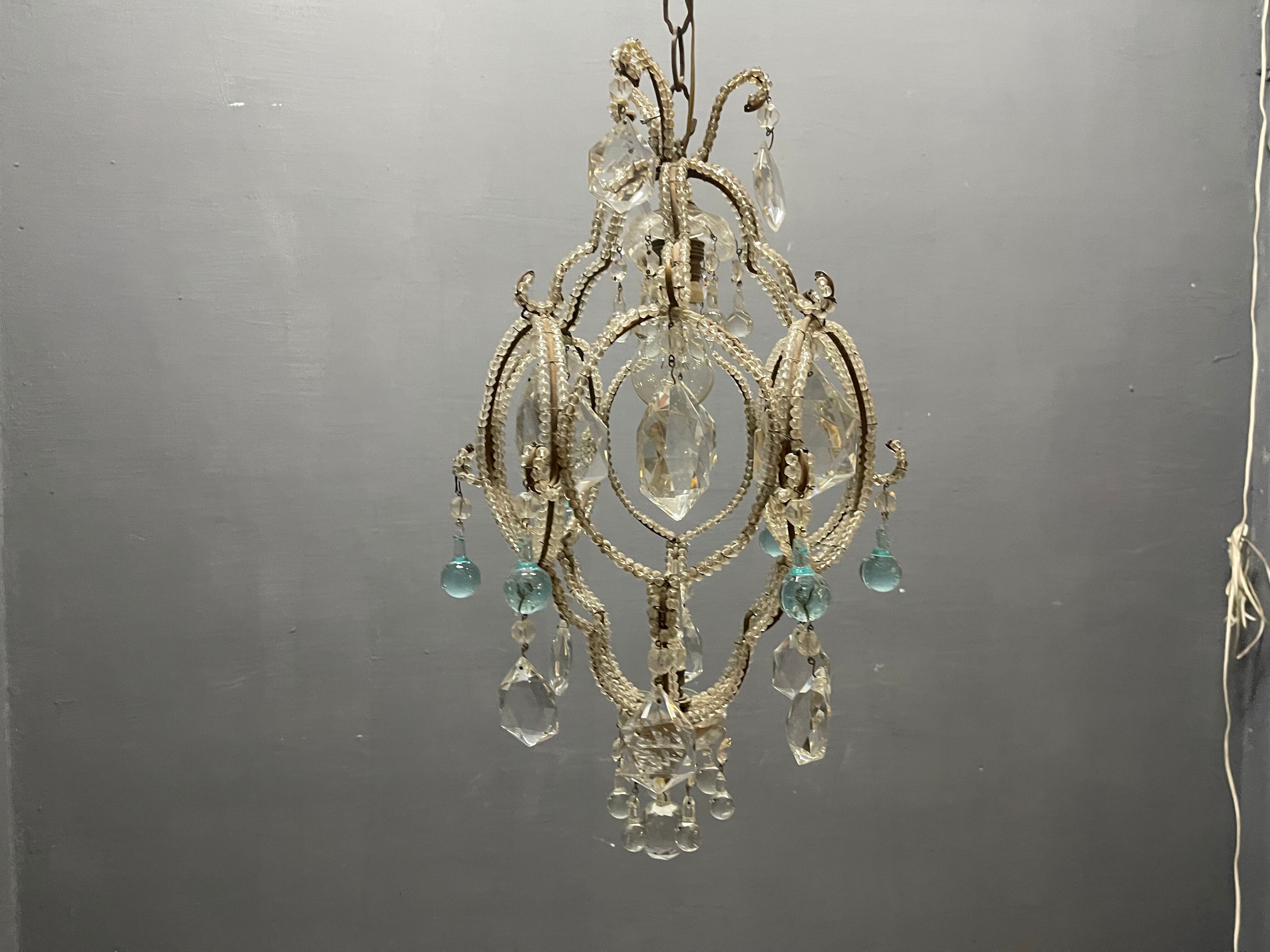 Vintage Crystal Beaded Pendant Light with Murano Glass Drops, Italy