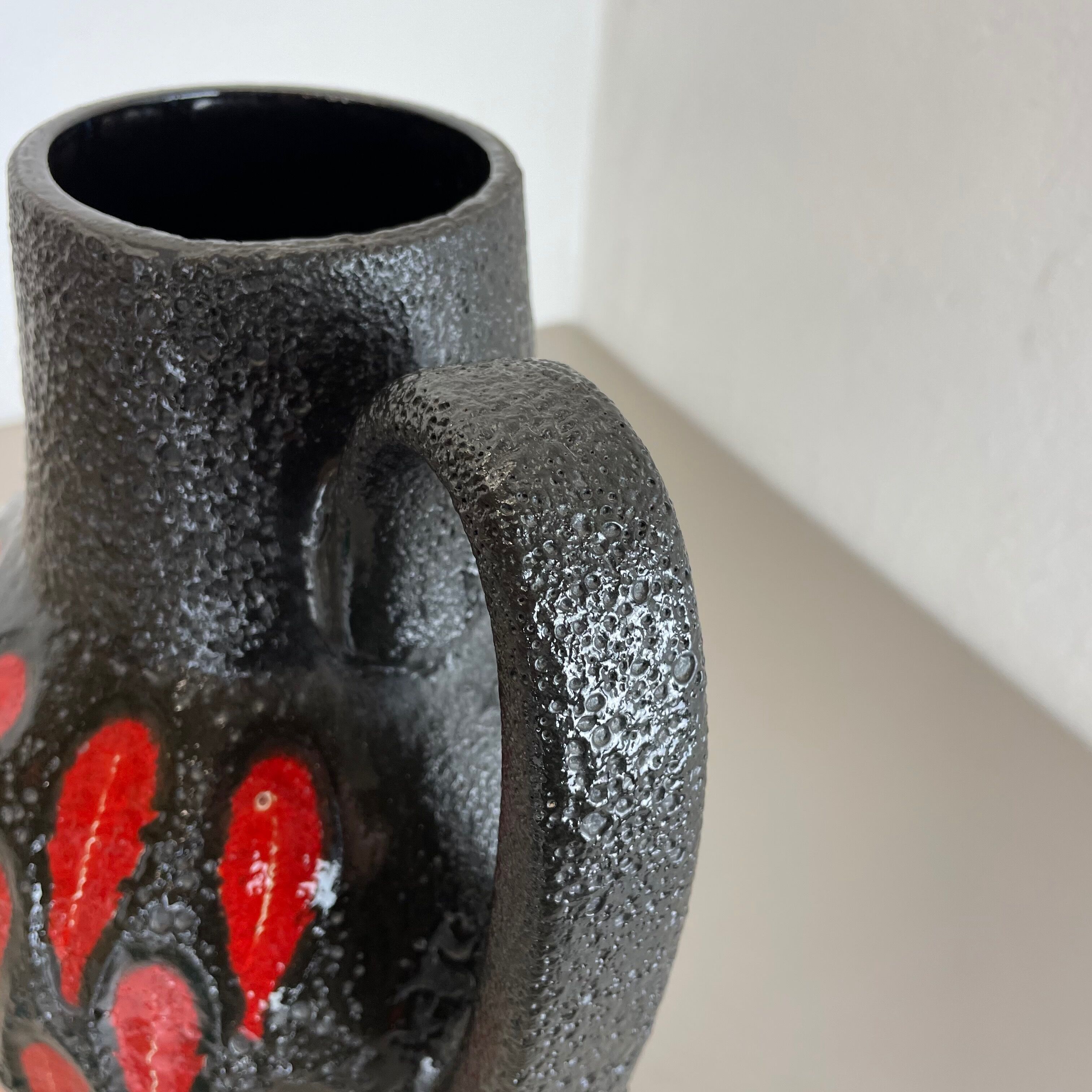 Pottery fat lava "strawberry" 414-38 floor vase made by scheurich, 1970s