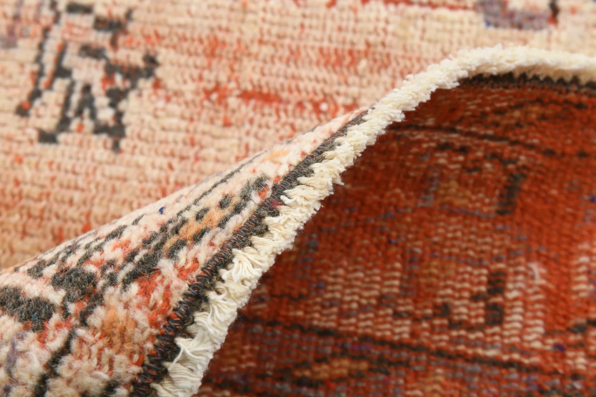 Terracotta & Red Vintage Persian Rug, Turkish Handmade Wool Rustic Carpet
