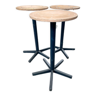 Industrial metal and wood stools with star legs Netherlands 1970s