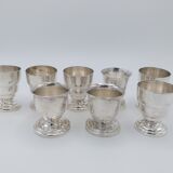 8 art deco eggcups in silver metal