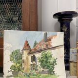 Aquarelle paysage demeure ancienne