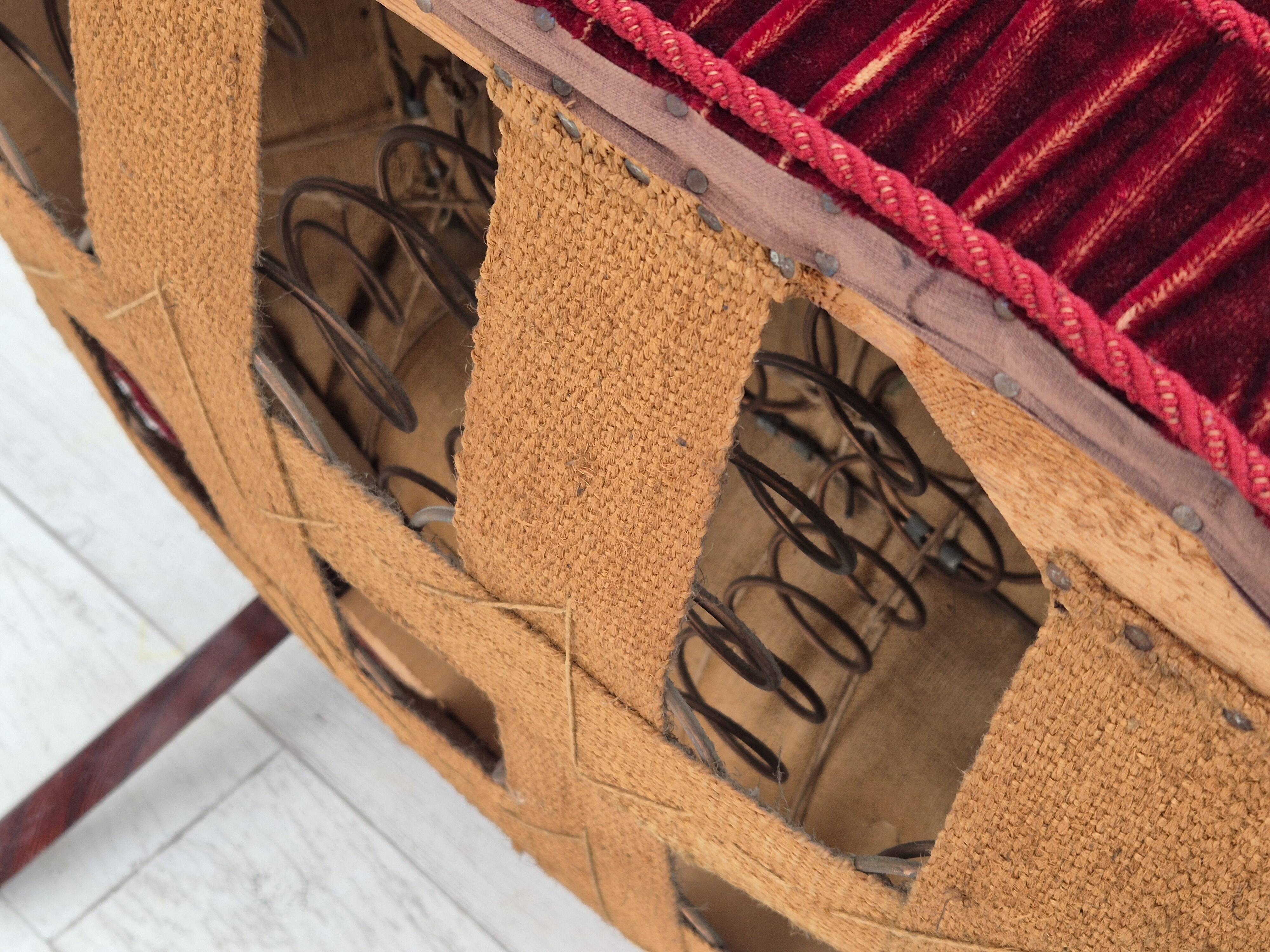 1960s, Danish lounge chair, furniture velour, beech wood legs, original condition.