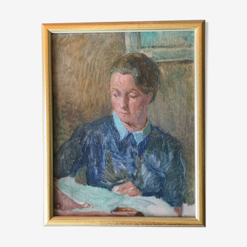 Portrait Oil on canvas "The e-reader"