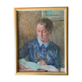 Portrait Oil on canvas "The e-reader"