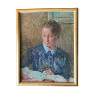 Portrait Oil on canvas "The e-reader"