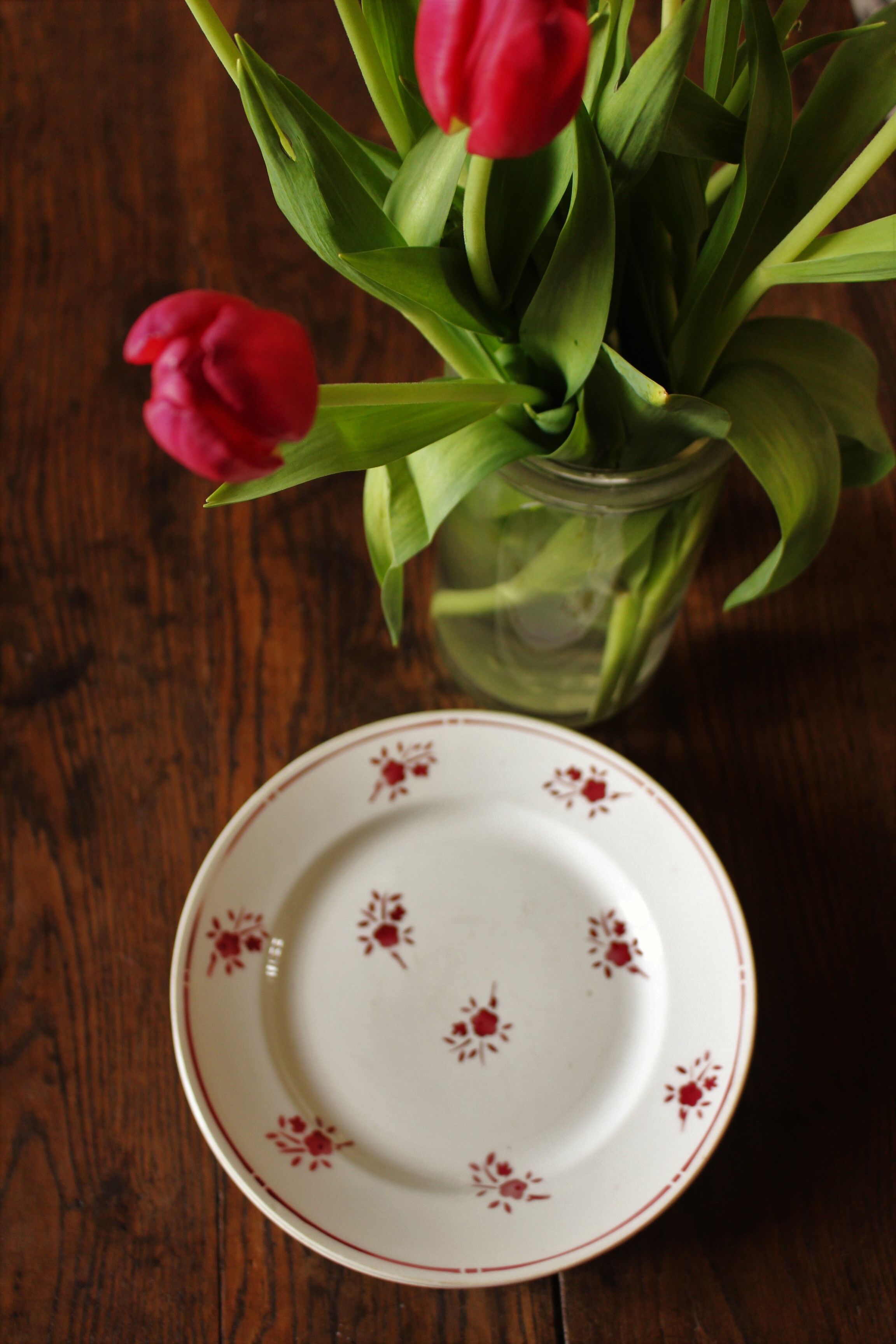 Lot 5 plates Plates Red Flowers Moulin des Loups Richard
