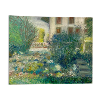 Old painting, landscape, summer garden, 70s/80s