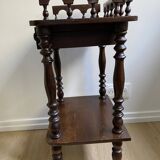 Nightstand, turned wooden bedside table opening with a drawer, vintage telephone table.