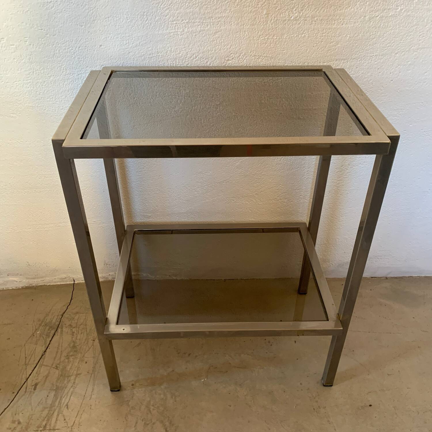 Designer chrome and smoked glass side table, 1970s
