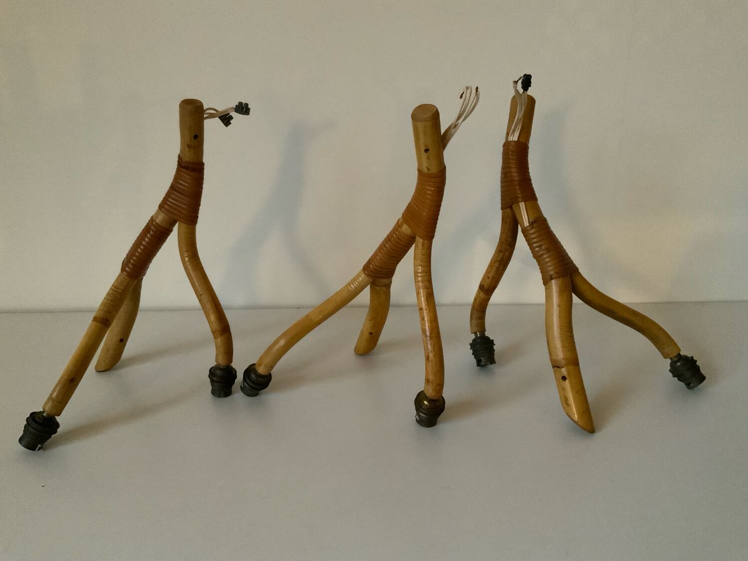 Rattan wall light trio