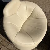 Ligne Roset Pumpkin 1-seater + pouf in beige leather by Pierre Paulin