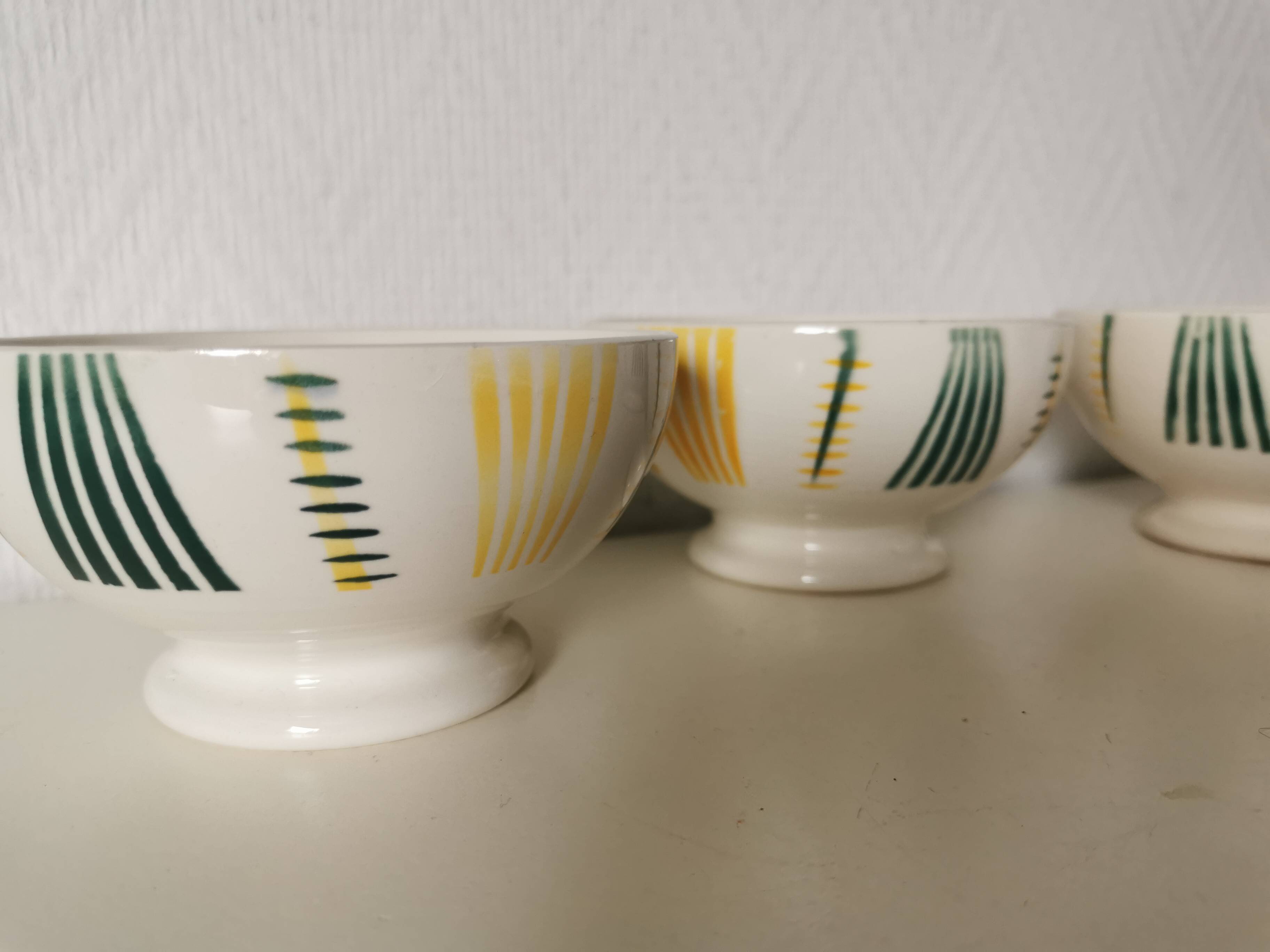 set of three small white, green and yellow bowls and Sarreguemines