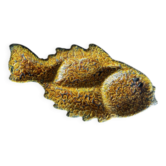 Plat à apéritif Vallauris en faïence fat lava formant un poisson