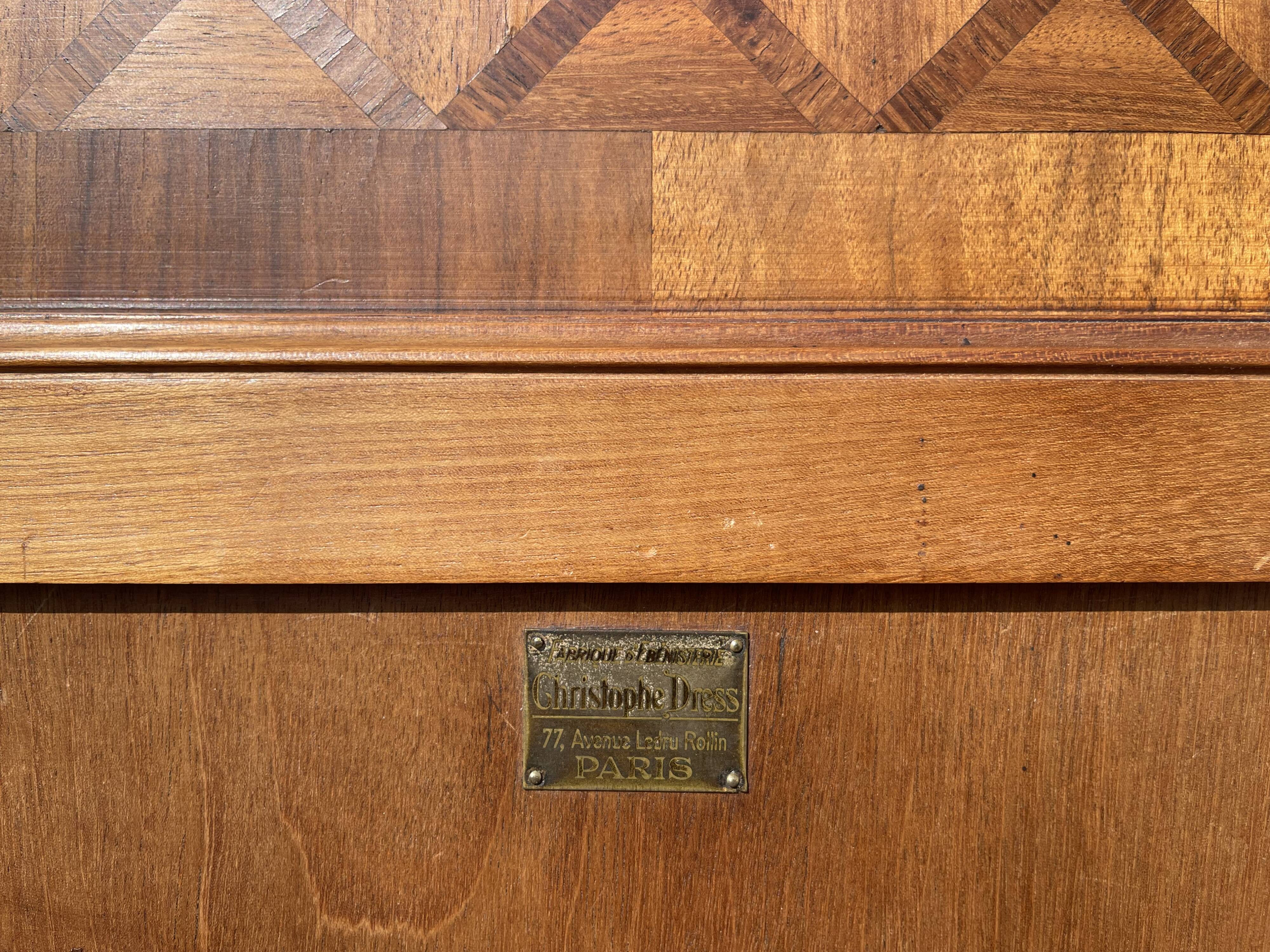 Louis XVI style marquetry & bronze bed and bedside table