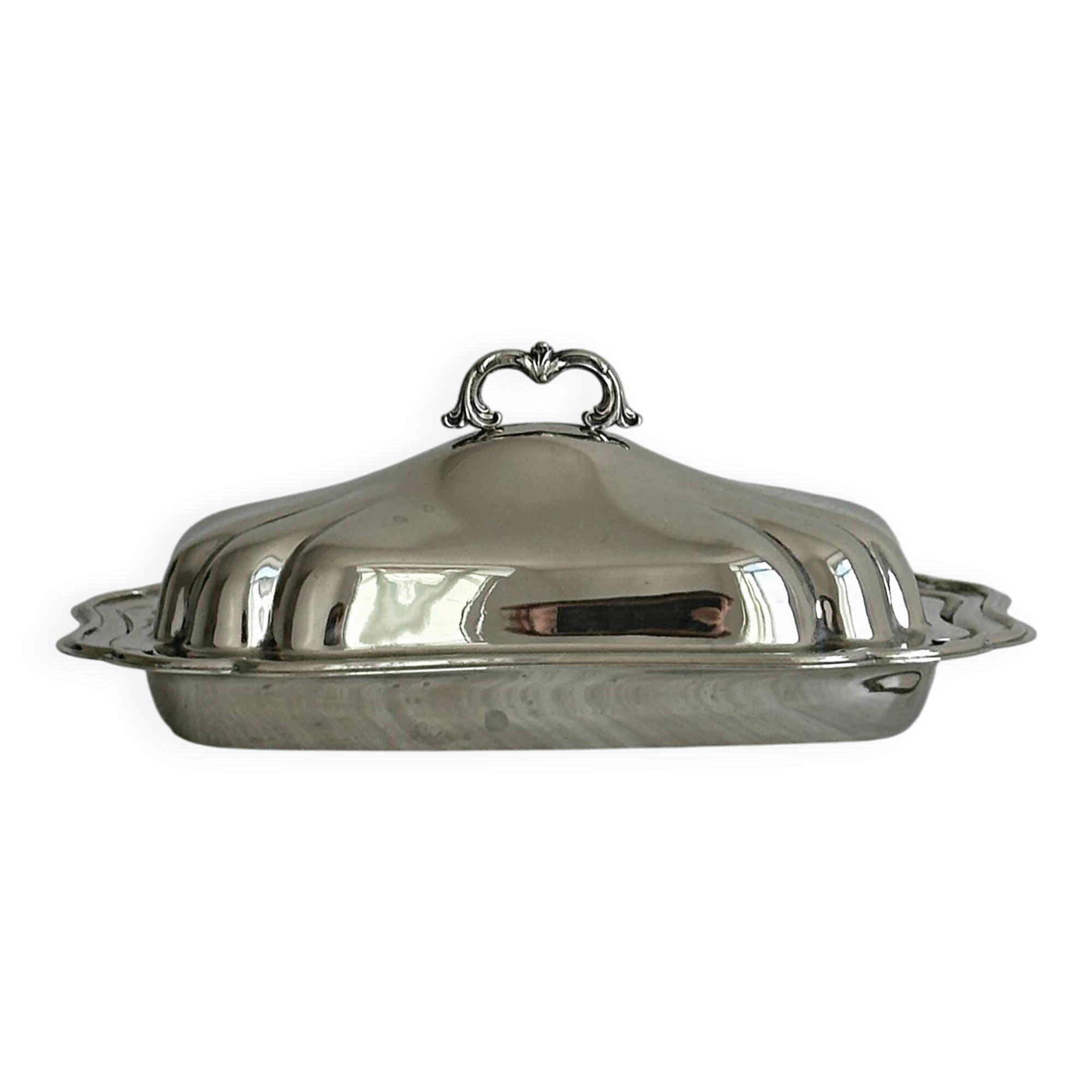 Antique silver-plated stainless steel butter dish