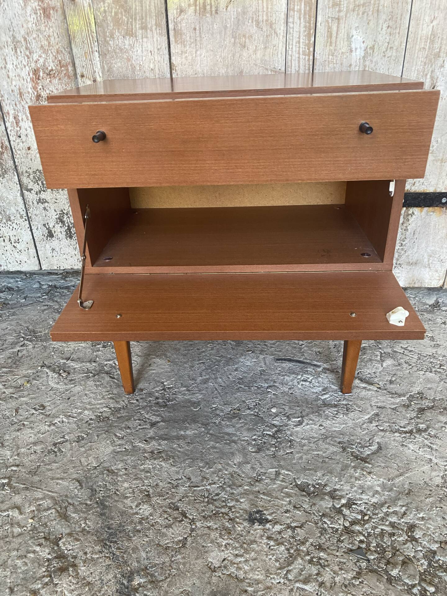 Antique Nightstand Scandinavian Wood Drawer + Vintage Case #E287