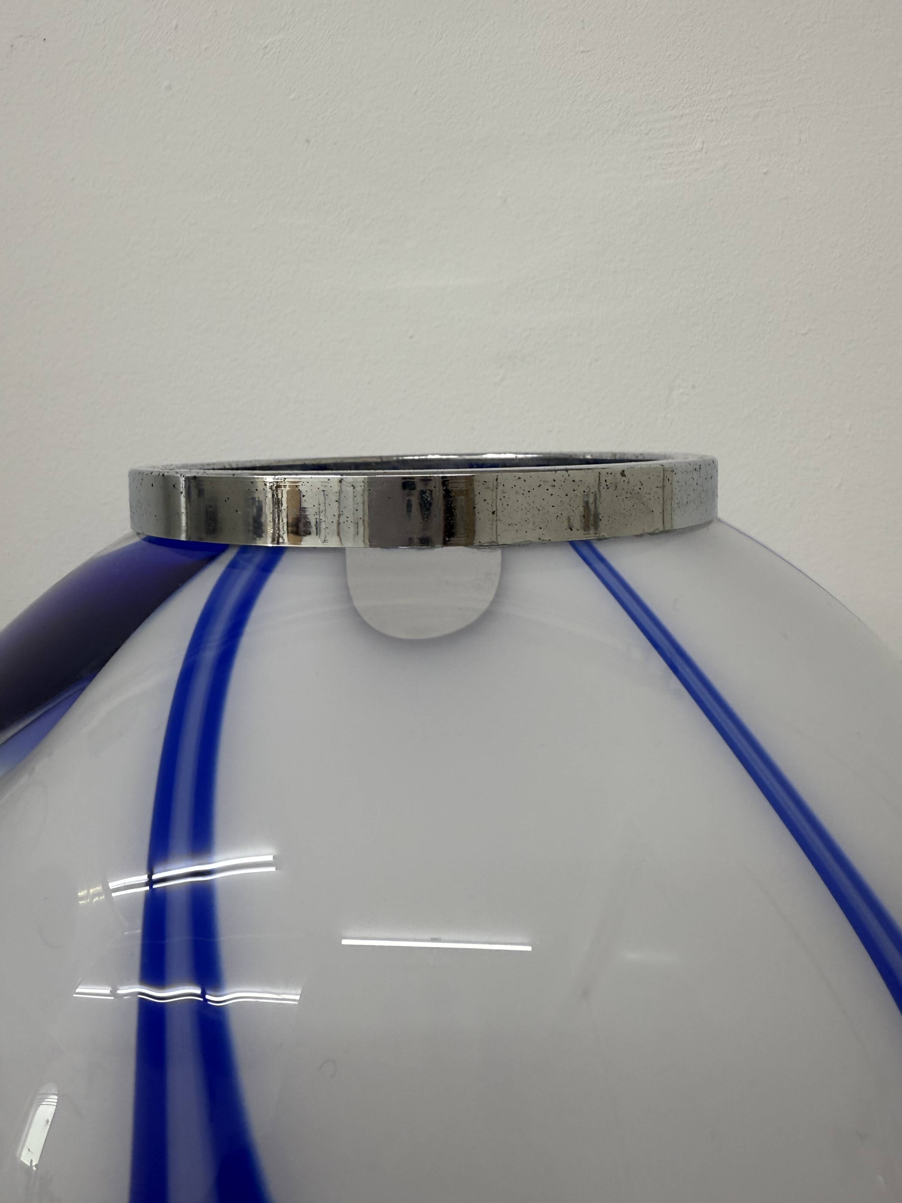 Mid – century Large glass table lamp with blue swirl , 1970s Italy