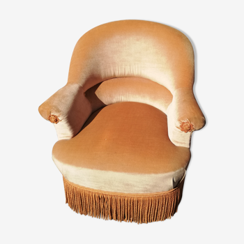 Fauteuil crapaud tissu jaune année 50