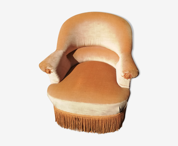 Fauteuil crapaud tissu jaune année 50