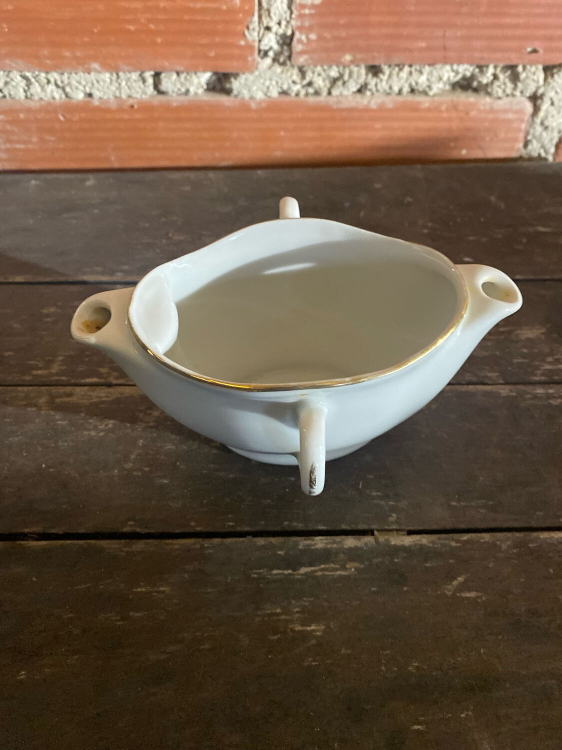 Double Sauce Boat Antique Gras & Maigre White Porcelain #D906