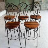 Chaises hautes en palissandre et fer forgé