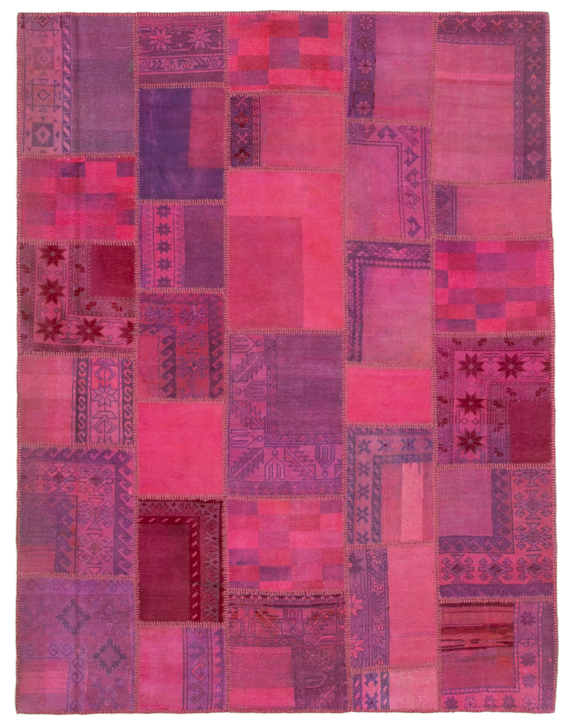 Hand-knotted turkish vintage 180 cm x 236 cm pink patchwork carpet