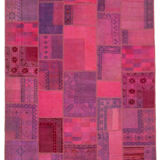 Hand-knotted turkish vintage 180 cm x 236 cm pink patchwork carpet