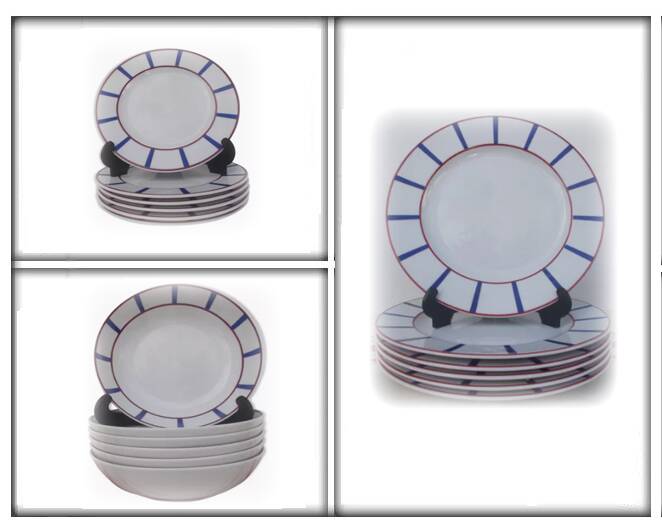 Set of 18 blue and red Basque porcelain plates