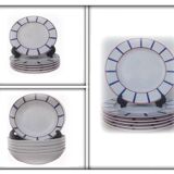 Ensemble de 18 assiettes basque porcelaine bleu et rouge