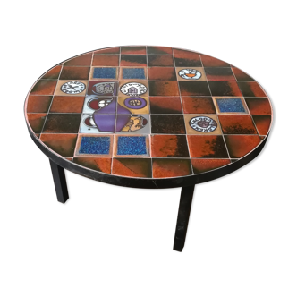 Coffee table, ceramic tray, metal feet, circa 1960
