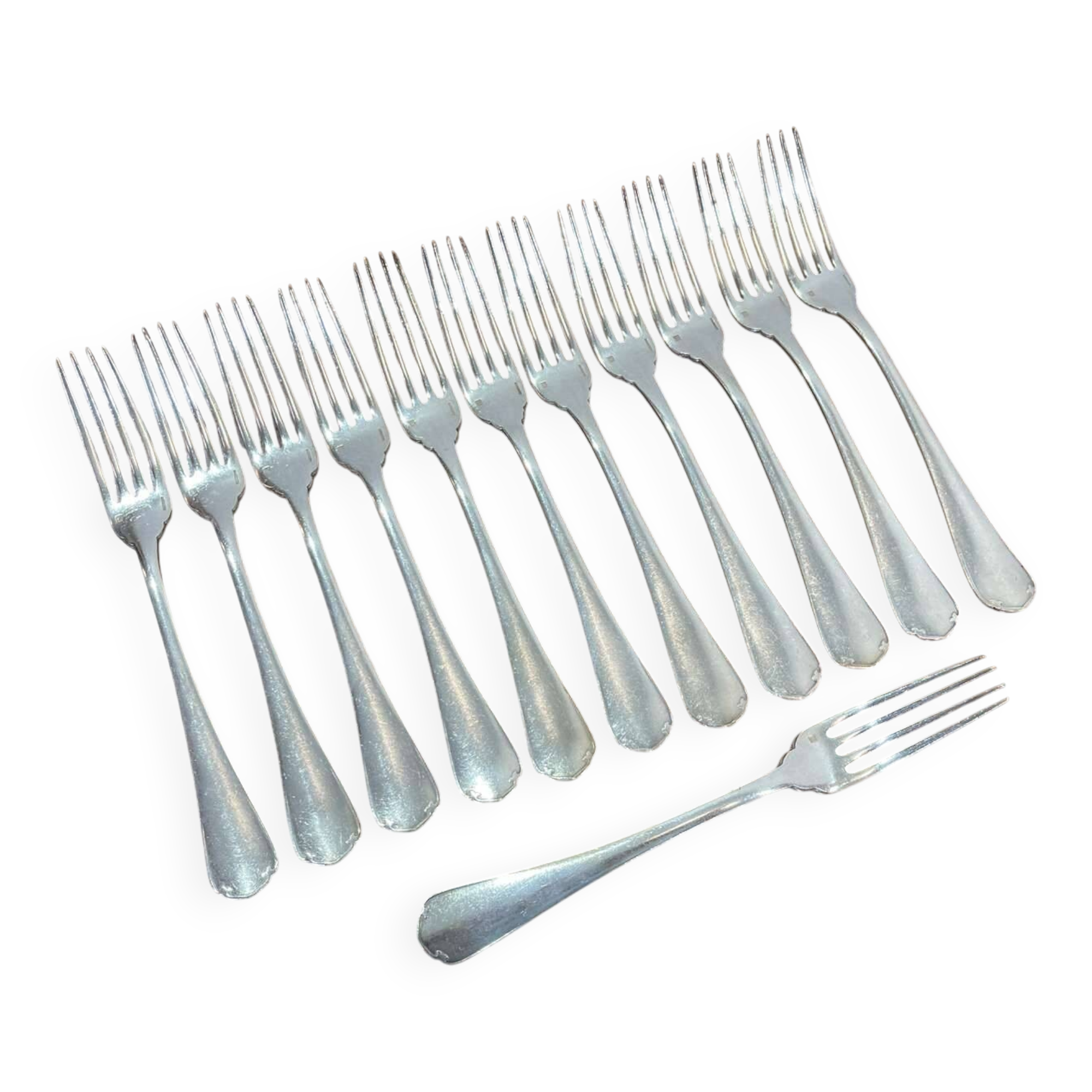 Set of 12 silver-plated metal forks christofle