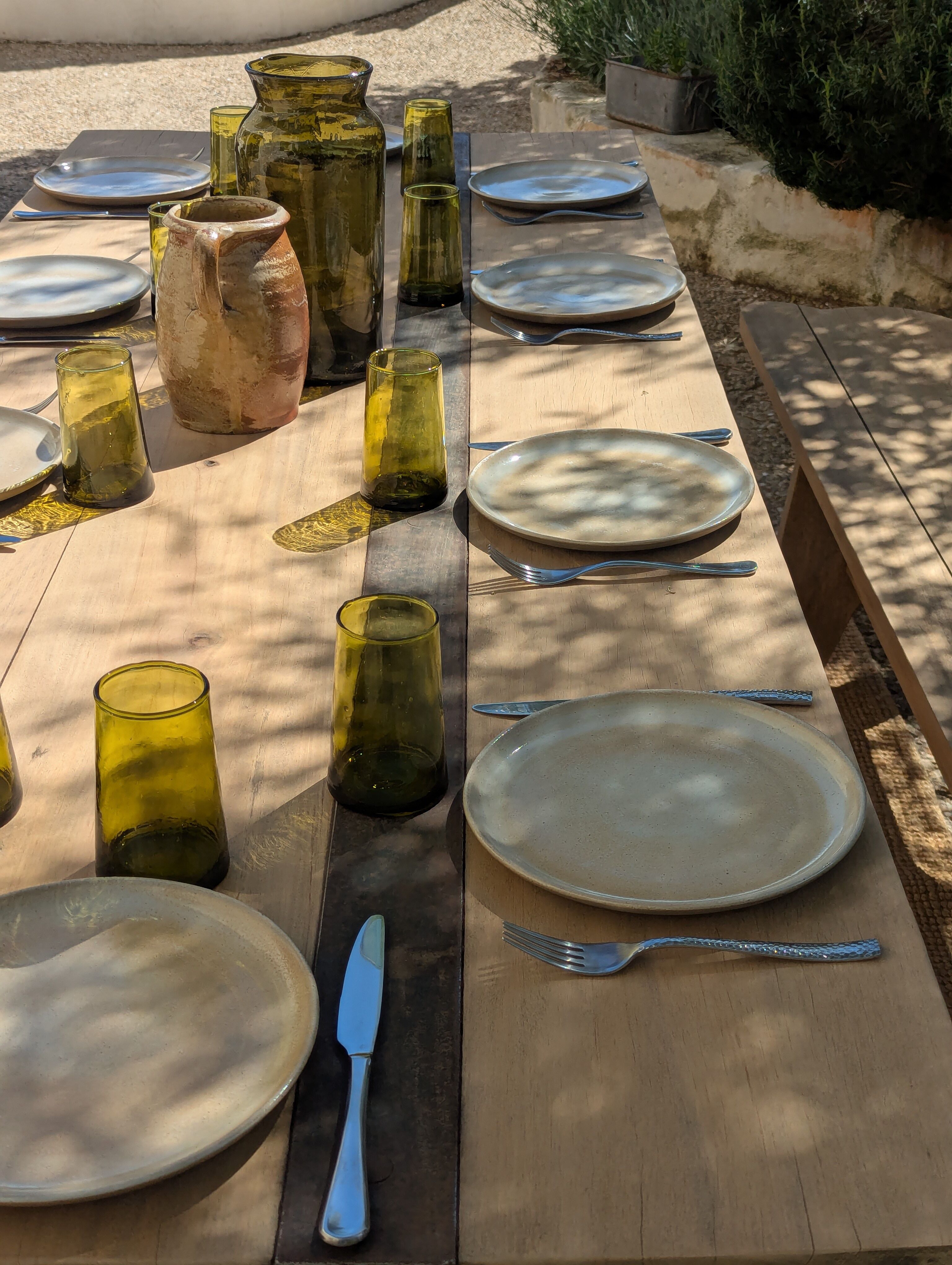 Table set, stools and benches