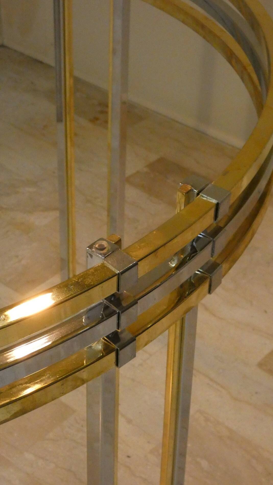 Dining table in chrome and gold steel, Romeo Rega style, Italy, 1970s.
