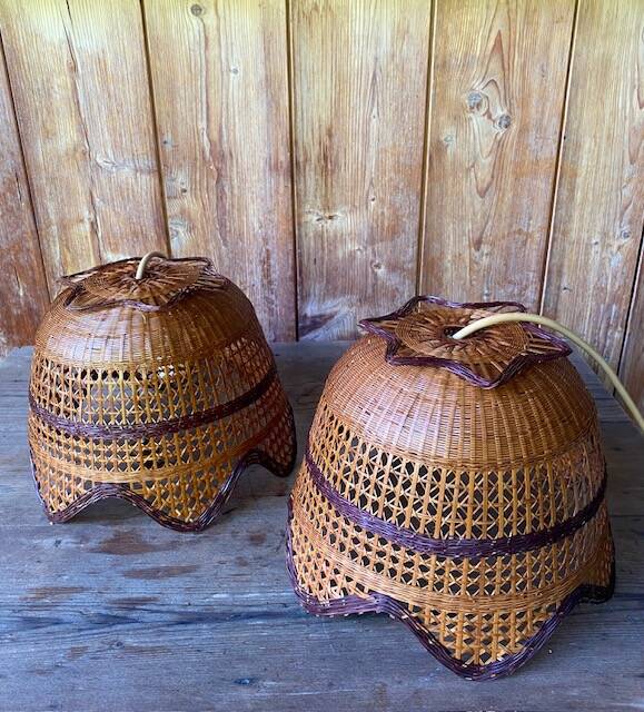 Vintage rattan suspension duo.
