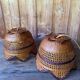 Vintage rattan suspension duo.