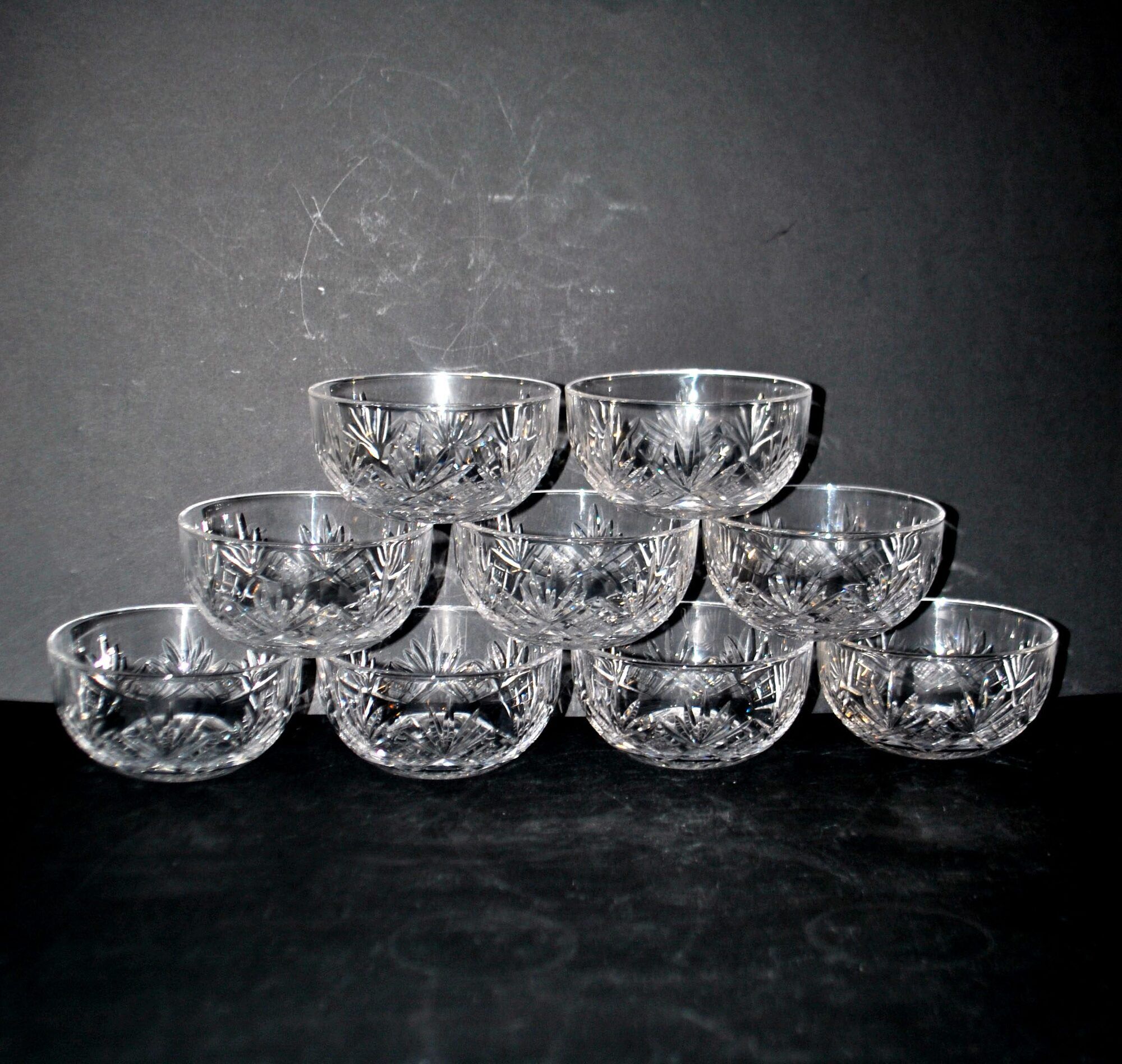 Lorraine crystalware set of 9 cut crystal bowls model Junon Lemberg Chantilly
